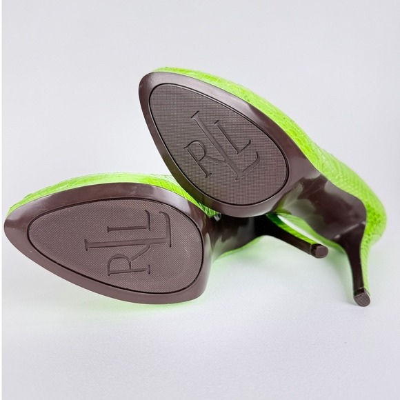 Lauren Ralph Lauren Kailee Green Size 7 Snakeskin Pointed Toe Stiletto Heel - Picture 3 of 12